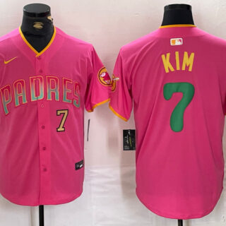 Men's San Diego Padres ##7 Ha-Seong Kim Pink Cool Base Stitched Baseball Jerseys