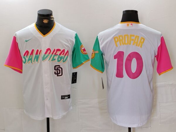 Men's San Diego Padres #10 Jurickson Profar White City Connect Cool Base Stitched Baseball Jerseys