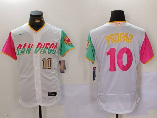 Men's San Diego Padres #10 Jurickson Profar White City Connect Cool Base Stitched Baseball Jerseys