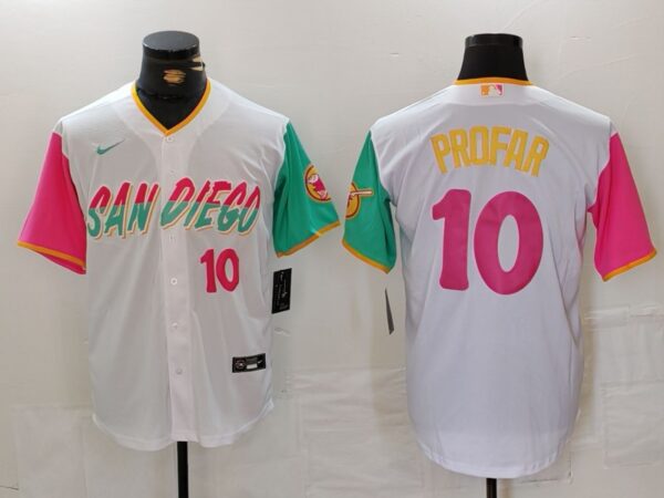 Men's San Diego Padres #10 Jurickson Profar White City Connect Cool Base Stitched Baseball Jerseys