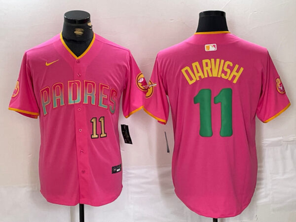 Men's San Diego Padres #11 Yu Darvish Pink Cool Base Stitched Baseball Jerseys