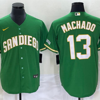 Men's San Diego Padres #13 Manny Machado Green Cool Base Stitched Baseball Jersey