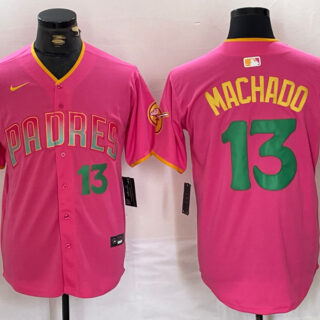 Men's San Diego Padres #13 Manny Machado Pink Cool Base Stitched Baseball Jerseys