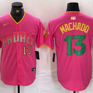 Men's San Diego Padres #13 Manny Machado Pink Cool Base Stitched Baseball Jerseys