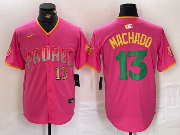 Men's San Diego Padres #13 Manny Machado Pink Cool Base Stitched Baseball Jerseys