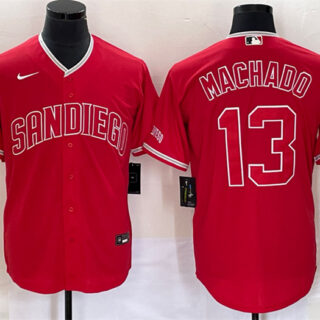 Men's San Diego Padres #13 Manny Machado Red Cool Base Stitched Baseball Jersey