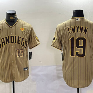 Men's San Diego Padres #19 Tony Gwynn Tan Cool Base Stitched Baseball Jerseys