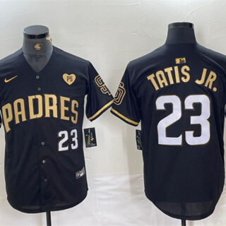 Men's San Diego Padres #23 Fernando Tatis Jr. Black Gold With Patch Cool Base Stitched Baseball Jersey