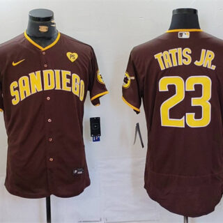 Men's San Diego Padres #23 Fernando Tatis Jr. Brown With PS Patch Flex Base Stitched Baseball Jersey