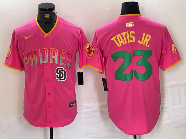 Men's San Diego Padres #23 Fernando Tatis Jr. Pink Cool Base Stitched Baseball Jerseys