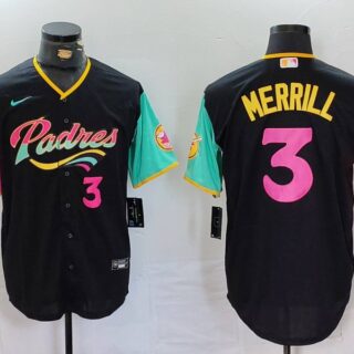 Men's San Diego Padres #3 Jackson Merrill Black City Connect Cool Base Stitched Baseball Jerseys