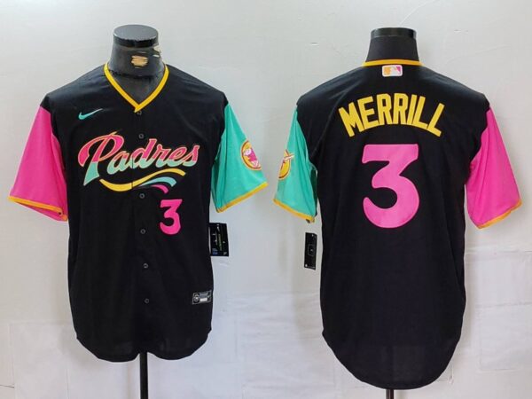 Men's San Diego Padres #3 Jackson Merrill Black City Connect Cool Base Stitched Baseball Jerseys