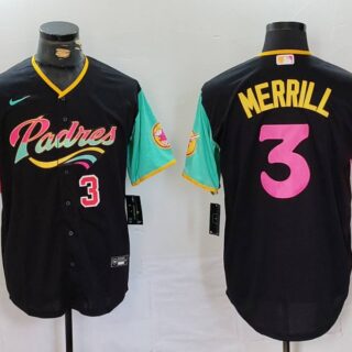 Men's San Diego Padres #3 Jackson Merrill Black City Connect Cool Base Stitched Baseball Jerseys