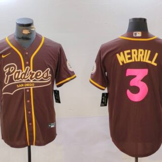 Men's San Diego Padres #3 Jackson Merrill Brown Cool Base Stitched Baseball Jerseys