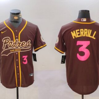 Men's San Diego Padres #3 Jackson Merrill Brown Cool Base Stitched Baseball Jerseys