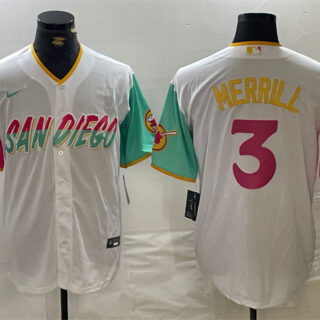 Men's San Diego Padres #3 Jackson Merrill White City Connect Cool Base Stitched Baseball Jersey