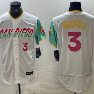 Men's San Diego Padres #3 Jackson Merrill White City Connect Flex Base Stitched Baseball Jersey