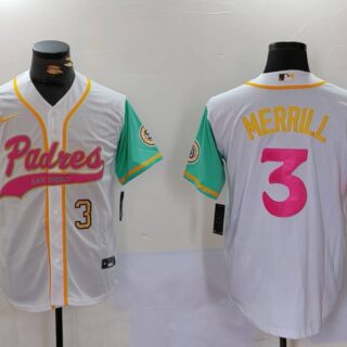 Men's San Diego Padres #3 Jackson Merrill White Cool Base Stitched Baseball Jersey