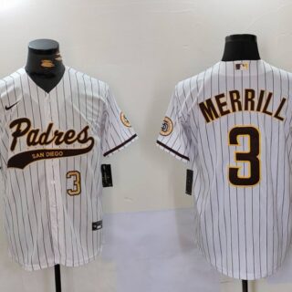 Men's San Diego Padres #3 Jackson Merrill white Cool Base Stitched Baseball Jerseys