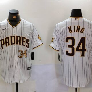 Men's San Diego Padres #34 Michael King White Cool Base Stitched Baseball Jerseys