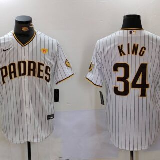 Men's San Diego Padres #34 Michael King White Cool Base Stitched Baseball Jerseys