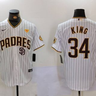 Men's San Diego Padres #34 Michael King White With PS Patch Cool Base Stitched