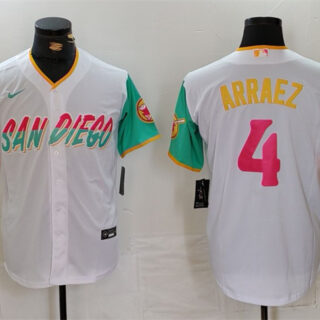 Men's San Diego Padres #4 Luis Arraez White City Connect Cool Base Stitched Baseball Jersey