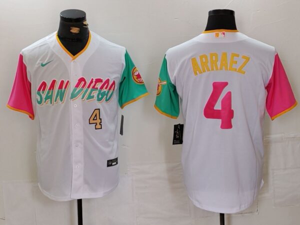 Men's San Diego Padres #4 Luis Arraez White City Connect Cool Base Stitched Baseball Jerseys