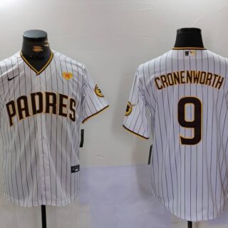 Men's San Diego Padres #9 Jake Cronenworth White With PS Patch Cool Base Stitched Baseball Jerseys