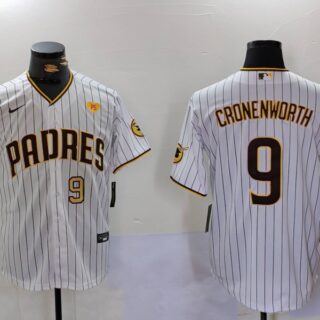 Men's San Diego Padres #9 Jake Cronenworth White With PS Patch Cool Base Stitched Baseball Jerseys