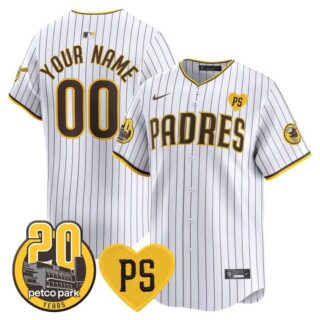 Men's San Diego Padres Active Player Custom White And Petco Park 20th Patch Limited Stitched Baseball Jersey