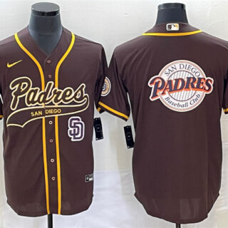 Men's San Diego Padres Brown Team Big Logo In Back Cool Base With Patch Stitched Baseball Jersey