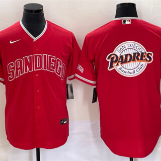 Men's San Diego Padres Red Team Big Logo Cool Base With Patch Stitched Baseball Jersey