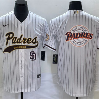 Men's San Diego Padres White Team Big Logo In Back Cool Base With Patch Stitched Baseball Jersey