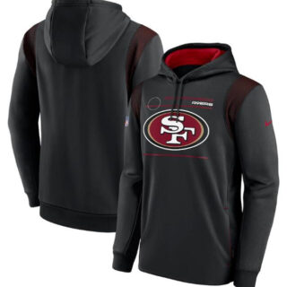 Men's San Francisco 49ers 2021 Black Sideline Logo Performance Pullover Hoodie