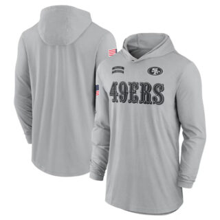 Men's San Francisco 49ers 2024 Gray Salute To Service Lightweight Performance Long Sleeve Hooded T-Shirt