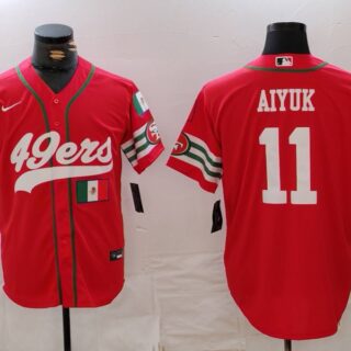 Men's San Francisco 49ers #11 Brandon Aiyuk Red With Patch Cool Base Stitched Baseball Jerseys