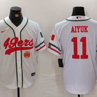 Men's San Francisco 49ers #11 Brandon Aiyuk White With Patch Cool Base Stitched Baseball Jersey