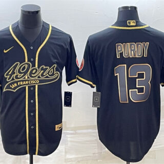 Men's San Francisco 49ers #13 Brock Purdy Black Gold With Patch Cool Base Stitched Baseball Jersey