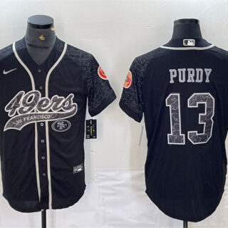 Men's San Francisco 49ers #13 Brock Purdy Black Reflective With Patch Cool Base Stitched Baseball Jersey