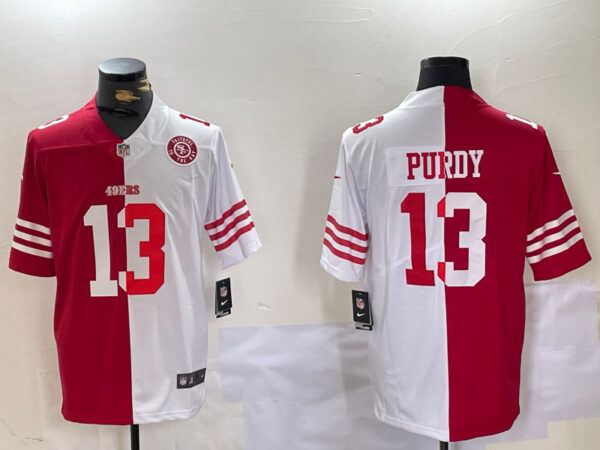 Men's San Francisco 49ers #13 Brock Purdy Red & White Split Limited Stitched Jerseys