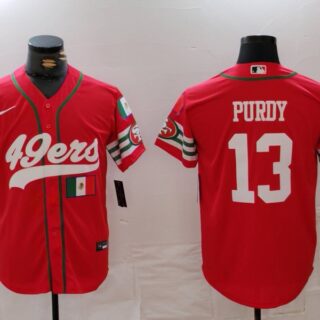 Men's San Francisco 49ers #13 Brock Purdy Red With Patch Cool Base Stitched Baseball Jerseys