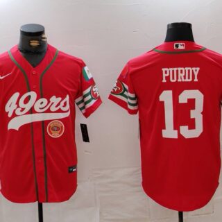 Men's San Francisco 49ers #13 Brock Purdy Red With Patch Cool Base Stitched Baseball Jerseys