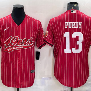 Men's San Francisco 49ers #13 Brock Purdy Red With Patch Cool Base Stitched Baseball JerseyS