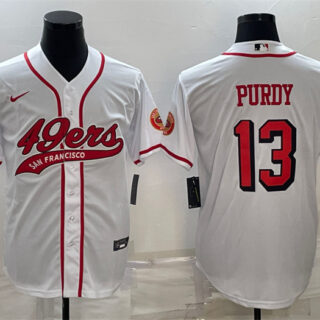 Men's San Francisco 49ers #13 Brock Purdy White With Patch Cool Base Stitched Baseball Jersey