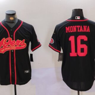 Men's San Francisco 49ers #16 Joe Montana Black With Patch Cool Base Stitched Baseball Jersey