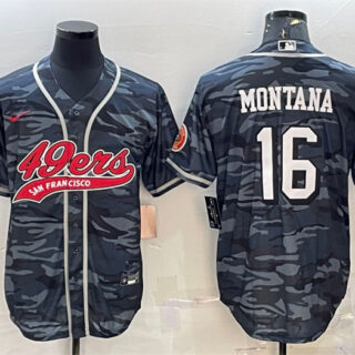 Men's San Francisco 49ers #16 Joe Montana Grey Camo With Patch Cool Base Stitched Baseball Jersey