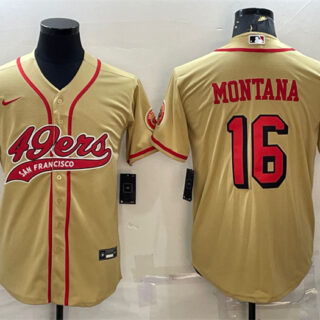 Men's San Francisco 49ers #16 Joe Montana New Gold With Patch Cool Base Stitched Baseball Jersey