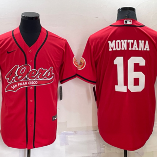Men's San Francisco 49ers #16 Joe Montana Red Cool Base Stitched Baseball Jersey