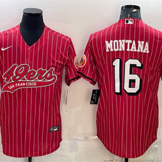 Men's San Francisco 49ers #16 Joe Montana Red With Patch Cool Base Stitched Baseball Jersey